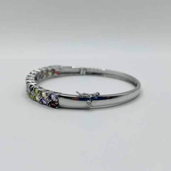 Genuine 5.00 ct Multi-Gemstone Sterling Silver Cuff Bracelet - Picture 4 of 9